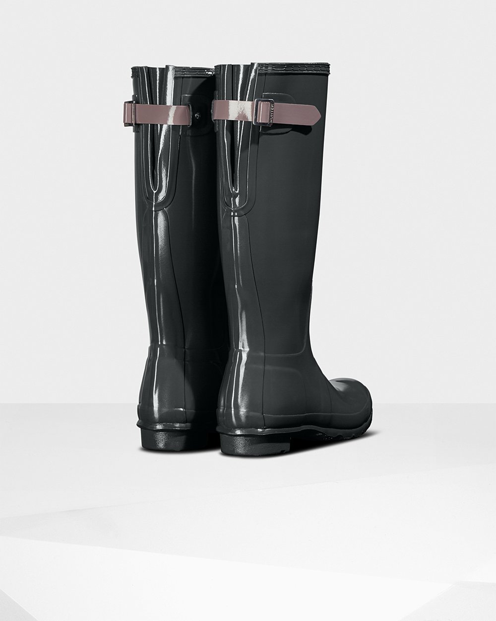 Botas de Lluvia Altas Hunter Mujer - Original Back Adjustable Gloss - Verdes Oscuro/Morados - BMCYLX